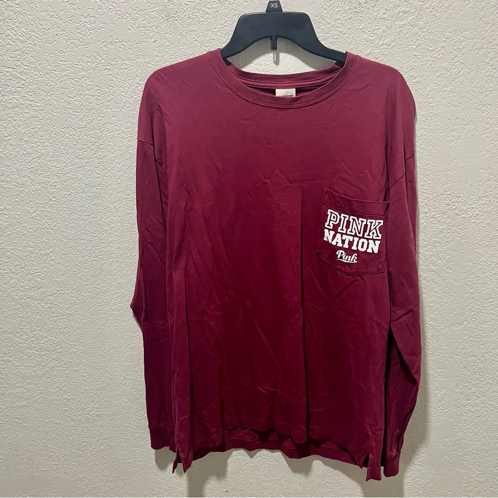 PINK Nation Victoria's Secret Burgundy Long Sleeve Tee
